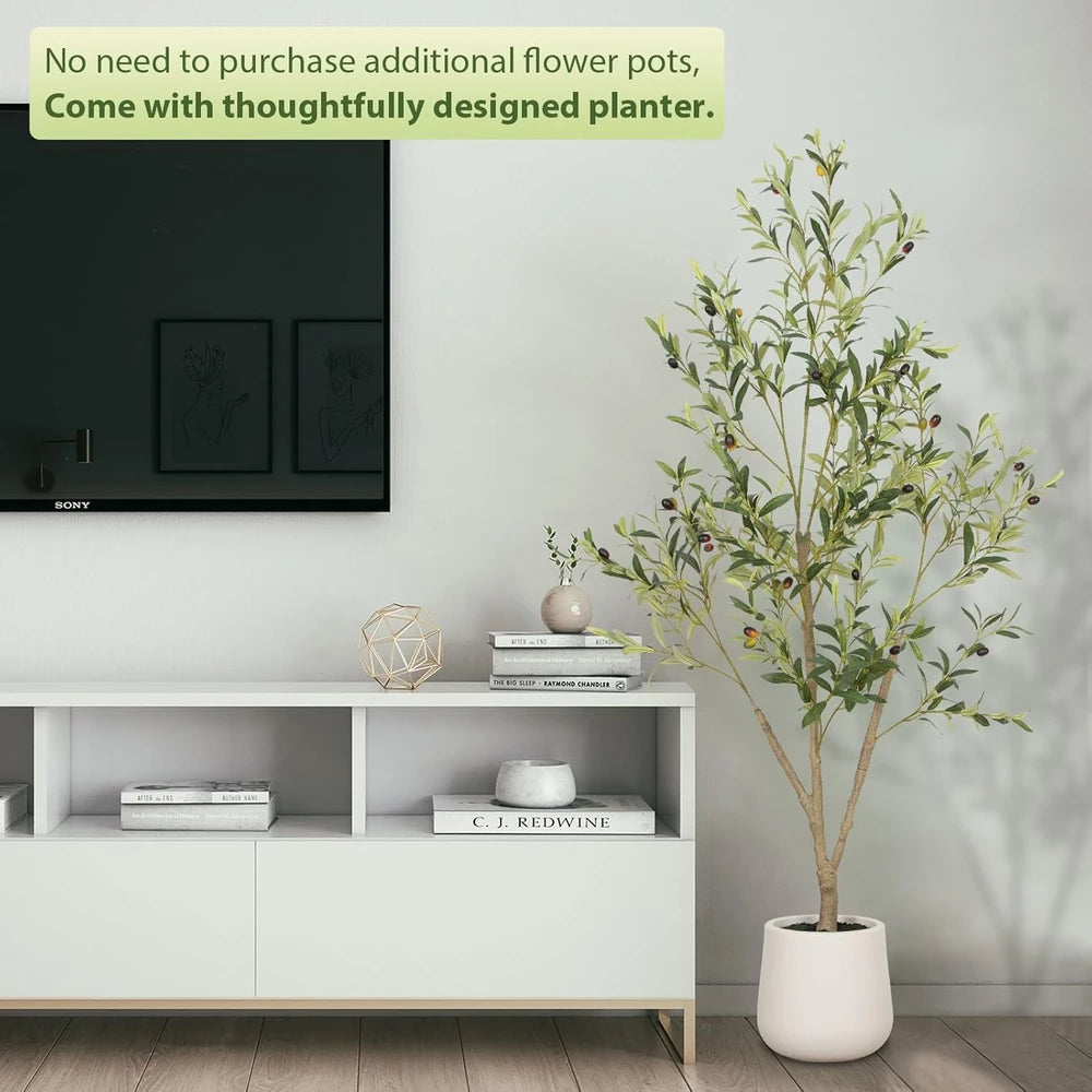Artificial Olive Tree with White Planter