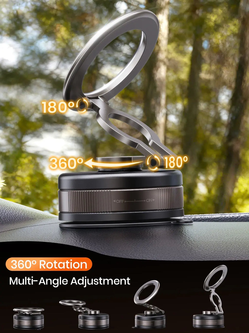 2026 Vacuum Magnetic Mobile Phone Holder Car, 360° Rotatable Black | Vacuum Mobile Phone Holder Car Magnet with 2500 Gf Strongest Magnet, for Car/Mirror/Iphone 17 Pro Max 16/15 & Samsung