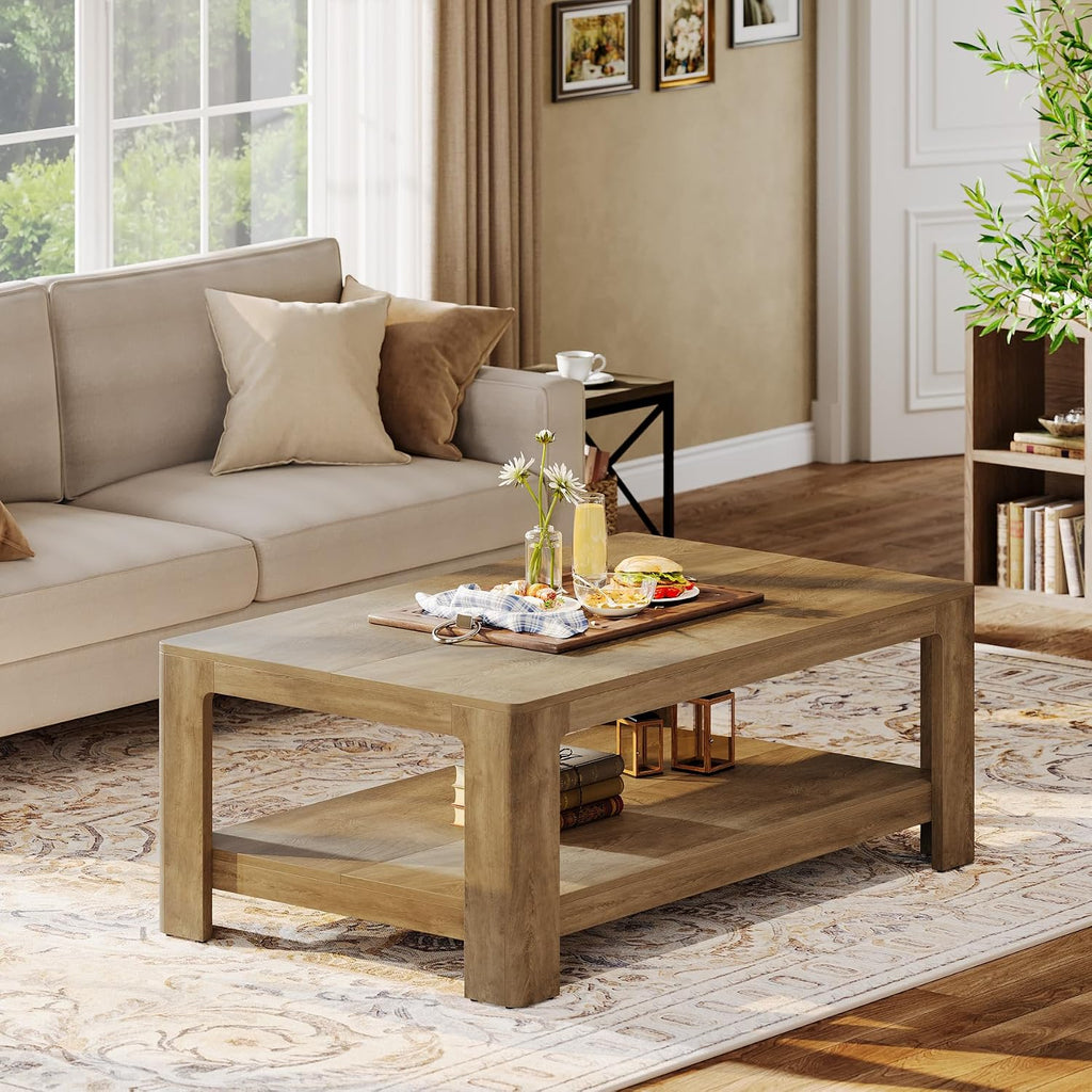 Coffee Table for Living Room, 2-Tier Center Table with Storage