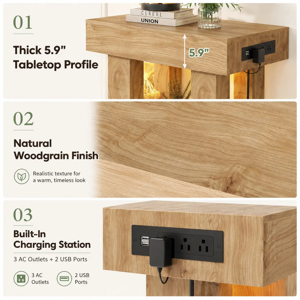 47'' Farmhouse Console Table with Power Outlets and Motion Sensor Light, Wooden Entryway Table Sofa Table for Entrance, Hallway, Living Room,Dorm Essentials,Home Decor