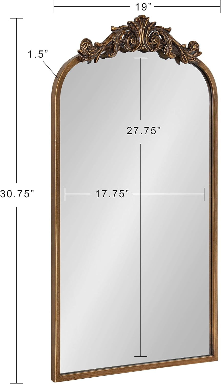 Arendahl Traditional Arch Mirror, 19 X 31 , Gold, Baroque Inspired Wall Decor