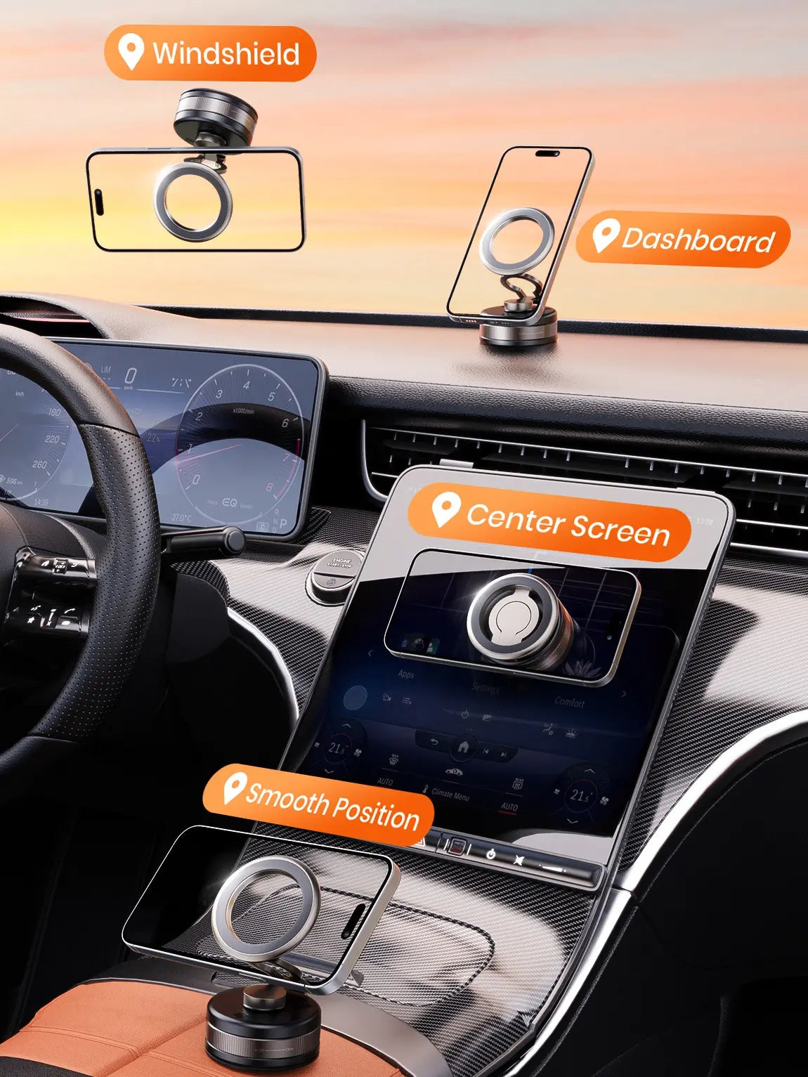 2026 Vacuum Magnetic Mobile Phone Holder Car, 360° Rotatable Black | Vacuum Mobile Phone Holder Car Magnet with 2500 Gf Strongest Magnet, for Car/Mirror/Iphone 17 Pro Max 16/15 & Samsung