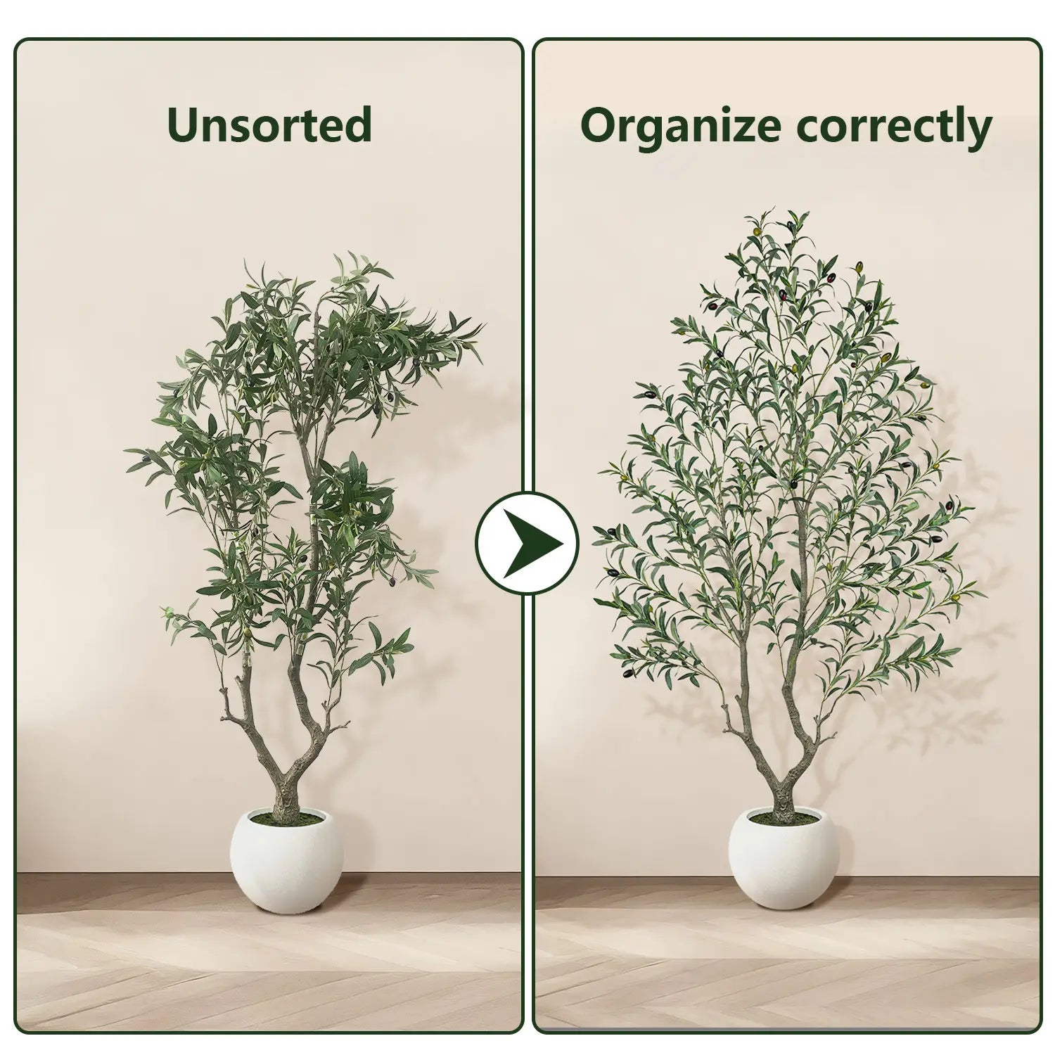 Artificial Olive Tree (Optional round White Plastic Pot) — Features a Sturdy Trunk and Realistic Fruit; Available in Heights Ranging from 5 to 8 Feet, Making It an Ideal Choice for Home and Office Décor