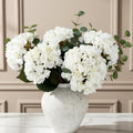 Real Touch White Faux Hydrangea and Eucalyptus Arrangement, Faux Floral Arrangements, Hyper Realistic Artificial Flowers, White Centerpieces for Kitchen Dining Coffee Table Decor (Vase Not Included)
