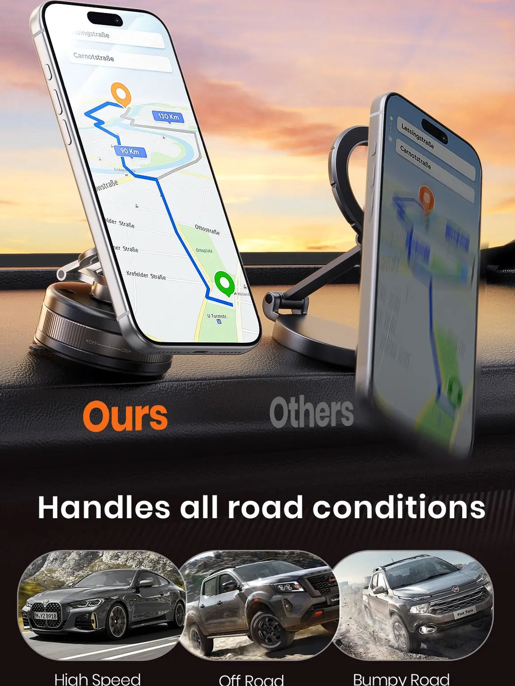 2026 Vacuum Magnetic Mobile Phone Holder Car, 360° Rotatable Black | Vacuum Mobile Phone Holder Car Magnet with 2500 Gf Strongest Magnet, for Car/Mirror/Iphone 17 Pro Max 16/15 & Samsung