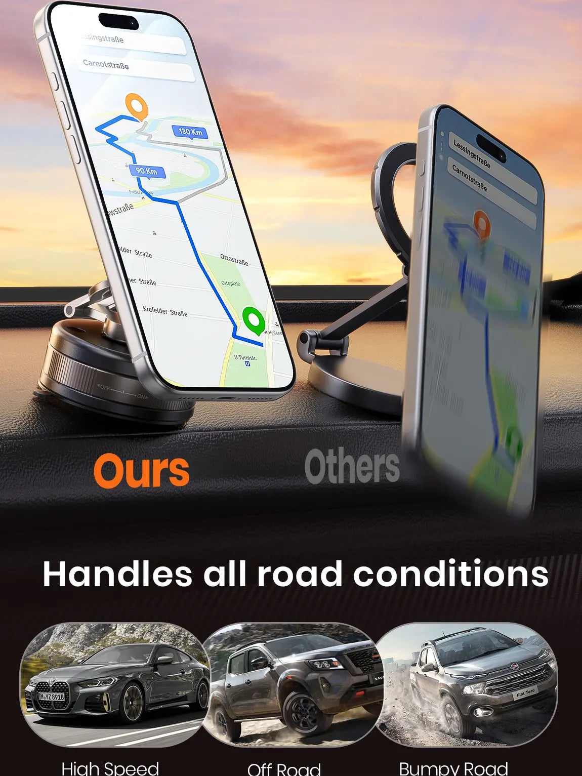 2026 Vacuum Magnetic Mobile Phone Holder Car, 360° Rotatable Black | Vacuum Mobile Phone Holder Car Magnet with 2500 Gf Strongest Magnet, for Car/Mirror/Iphone 17 Pro Max 16/15 & Samsung
