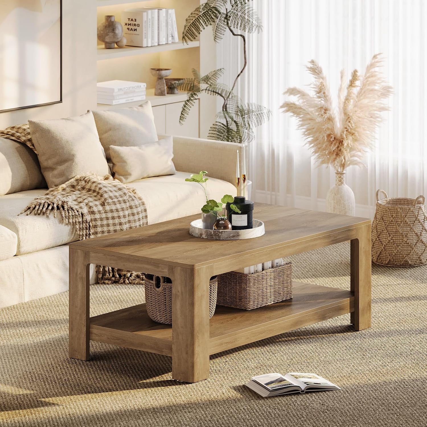 Coffee Table for Living Room, 2-Tier Center Table with Storage