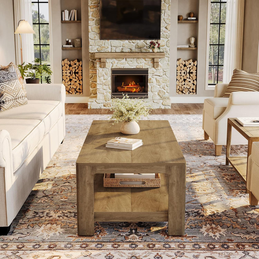 Coffee Table for Living Room, 2-Tier Center Table with Storage