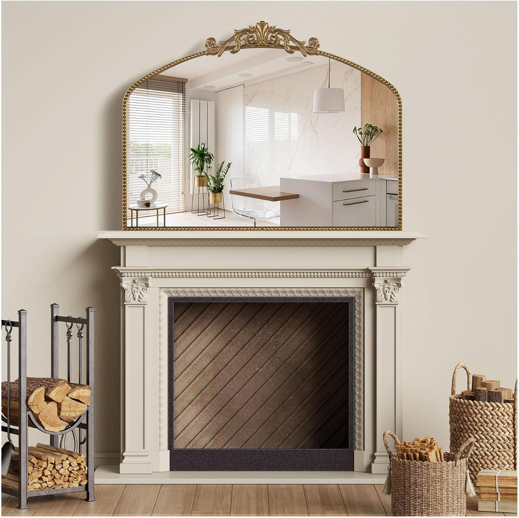 40"X30" Vintage Gold Wall Mirror, Beaded Baroque Mirror