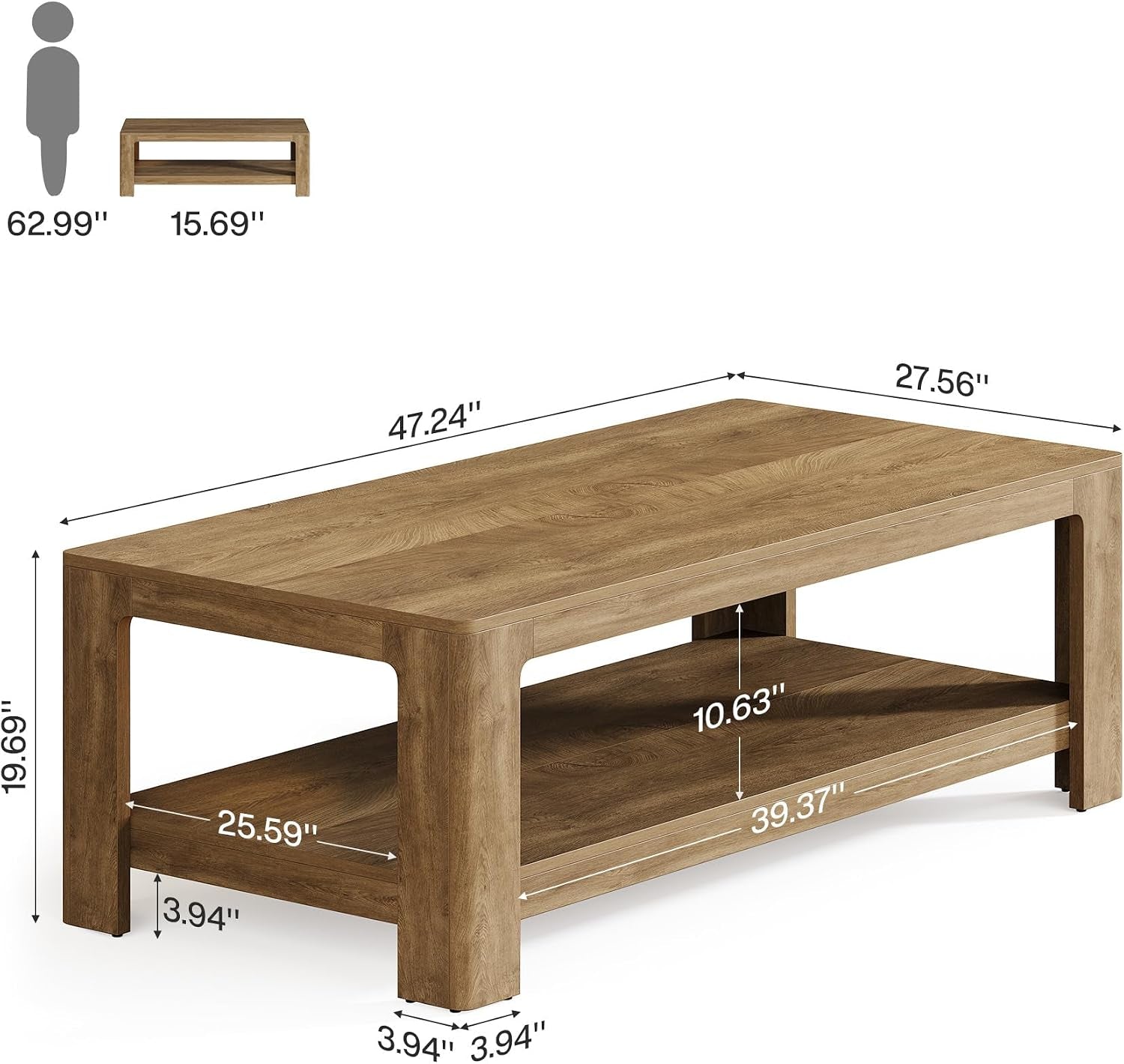 Coffee Table for Living Room, 2-Tier Center Table with Storage