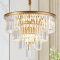 4-Tiers 23.6" Gold Crystal Chandelier Modern 12-Light Contemporary Crystal Pendant Chandeliers Light Fixture Hanging Lighting for Dinning Room Entryway Bedroom Foyer High Ceiling
