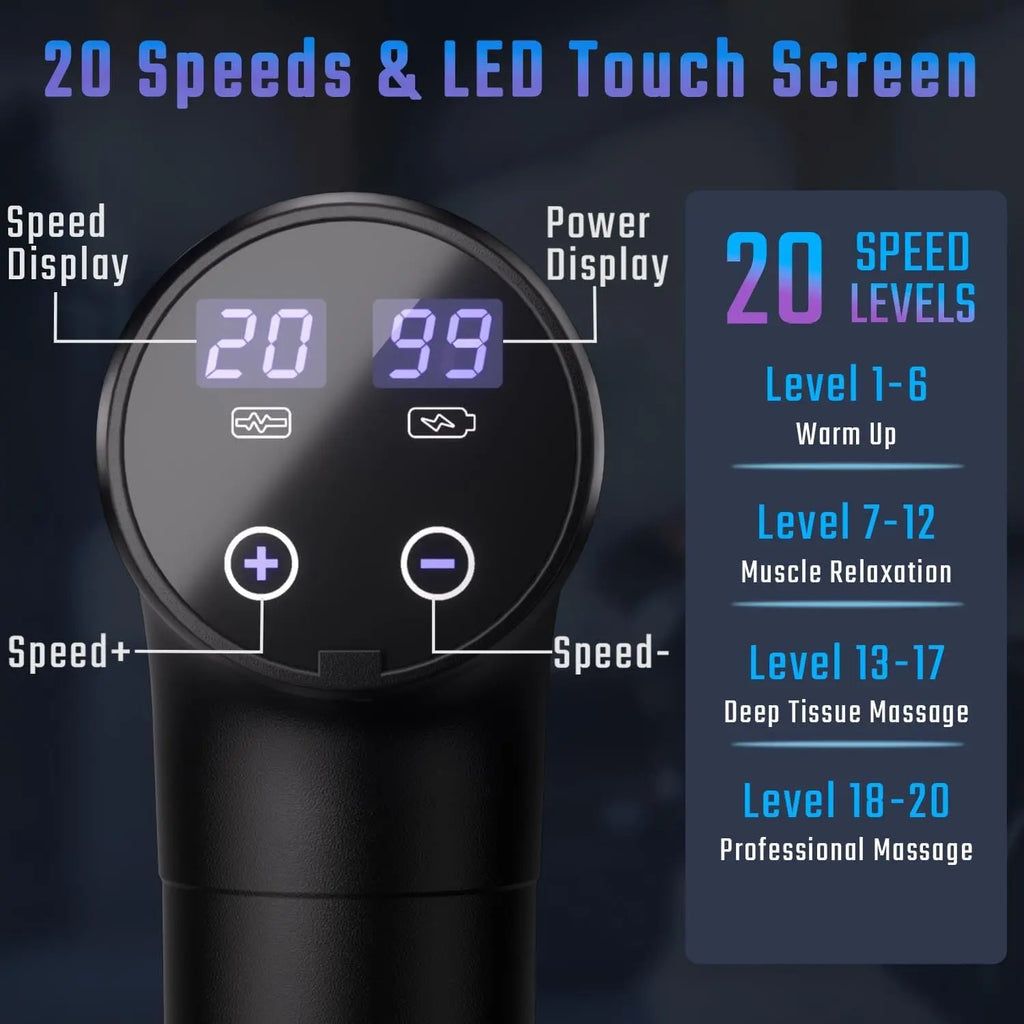 Cotsoco Muscle Massage Gun, Deep Tissue Back Massager with LED Display, 20 Speeds Portable Electric Massage Device Comfort, Gift for Women & Men
