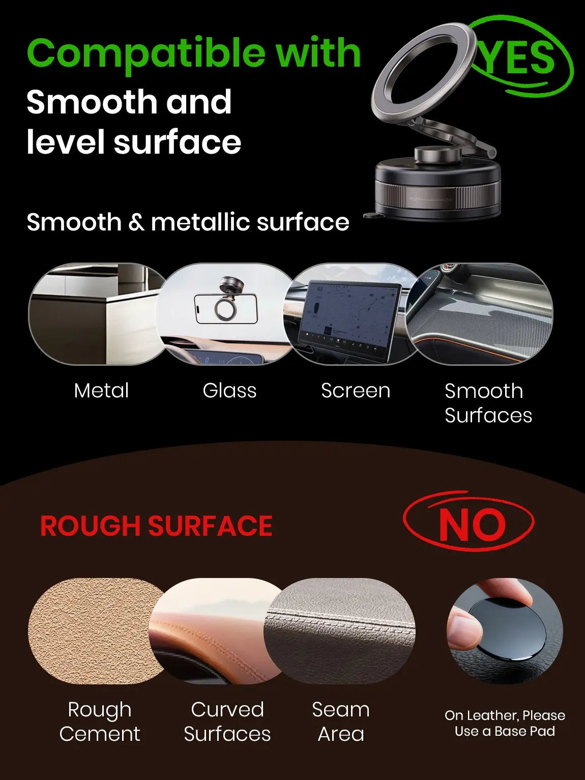 2026 Vacuum Magnetic Mobile Phone Holder Car, 360° Rotatable Black | Vacuum Mobile Phone Holder Car Magnet with 2500 Gf Strongest Magnet, for Car/Mirror/Iphone 17 Pro Max 16/15 & Samsung