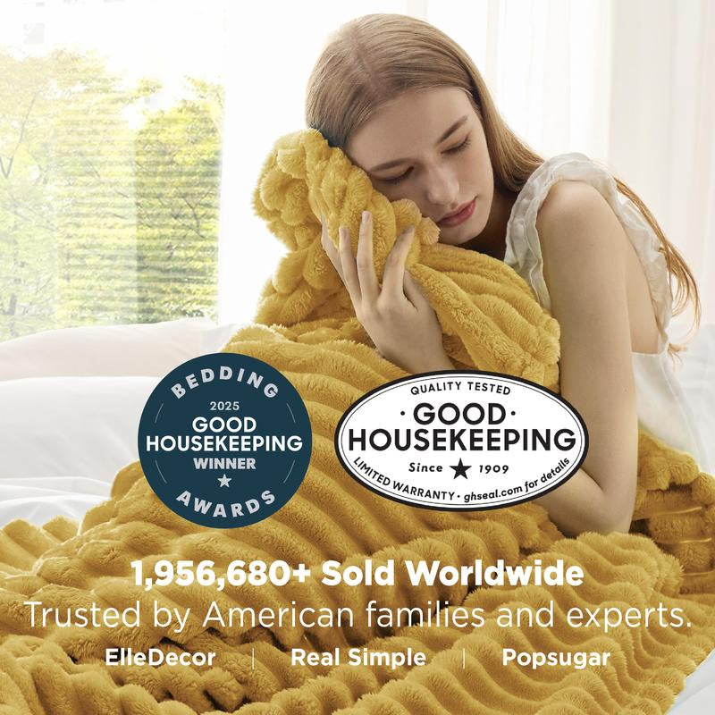 【Backtoschool】Bedsure Luxury Corduroy Fleece Sleep Blanket- Ultra Soft, Warm, Cozy Extra Soft Baby Blanket for Sofa, Bed, Nursery Ideal Seasonal Gift Solid Yellow Color, Lightweight Comforter, House Decor, Bedroom Items, Nursery Room