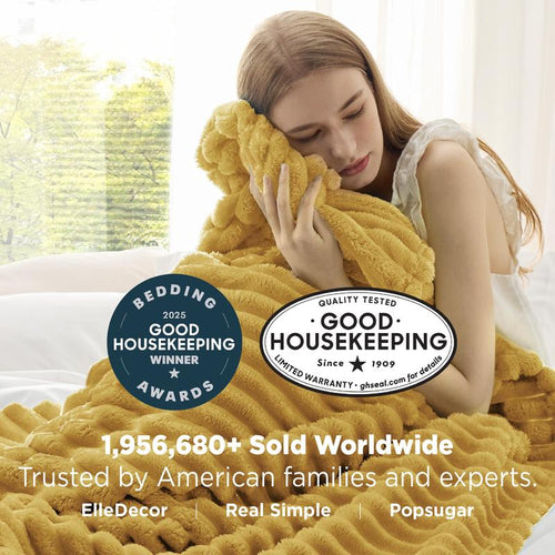 【Backtoschool】Bedsure Luxury Corduroy Fleece Sleep Blanket- Ultra Soft, Warm, Cozy Extra Soft Baby Blanket for Sofa, Bed, Nursery Ideal Seasonal Gift Solid Yellow Color, Lightweight Comforter, House Decor, Bedroom Items, Nursery Room